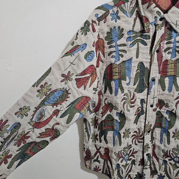 Aelfric Eden Tapestry Elephant & Camel Jacquard Button Down Shirt Small - Picture 5 of 15